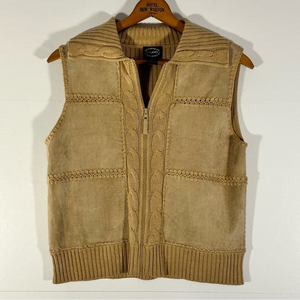Designers Originals Tan Suede and Cable Knit Women's Vest